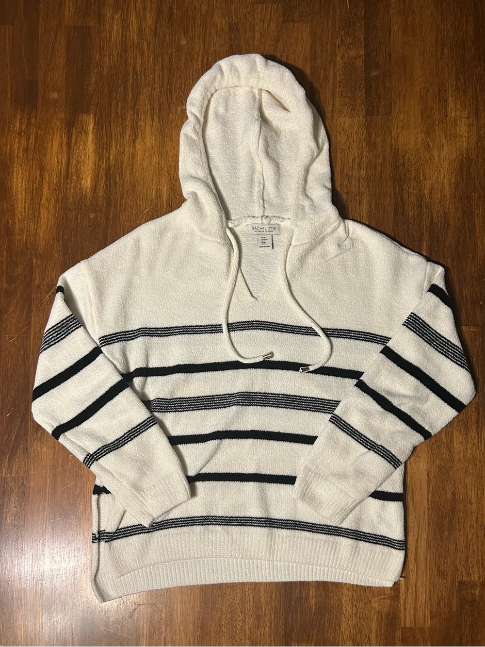 Rachel Zoe Cream and Black Striped Hoodie Sweater